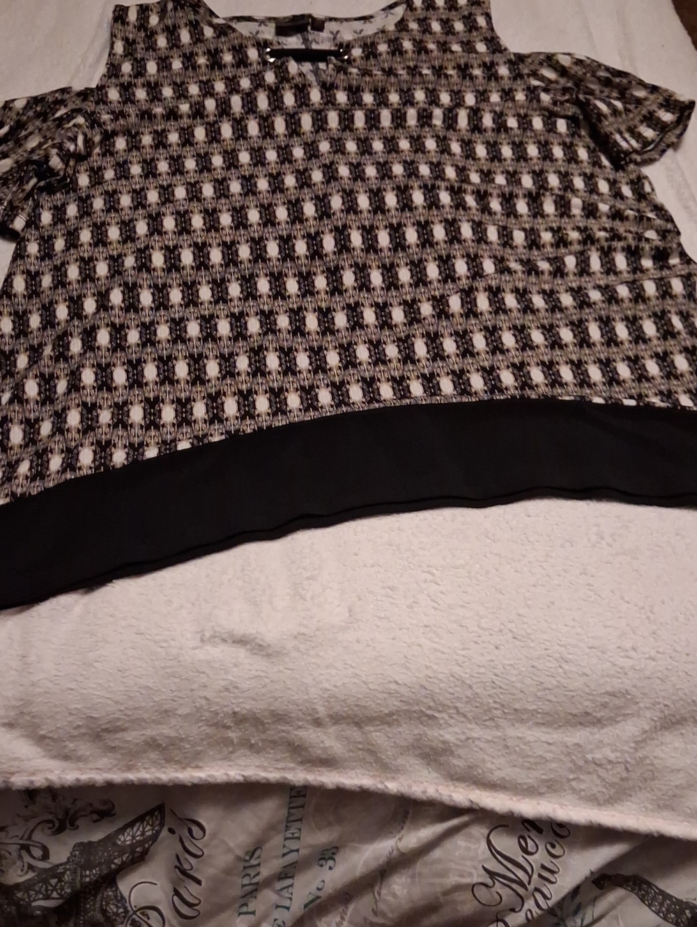 Rafaella Black and White Cold-Shoulder Woven Blouse